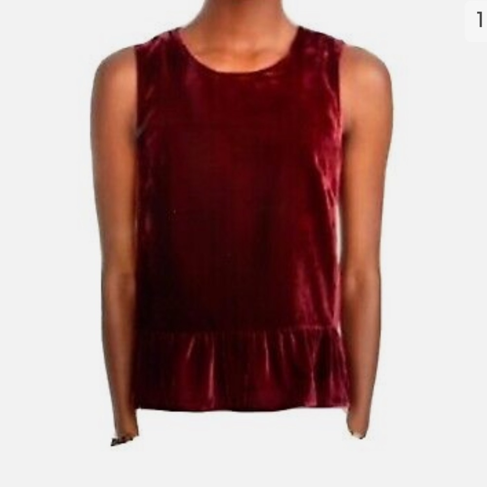 J.CREW Velvet Peplum Sleeveless Shirt Burgundy 0